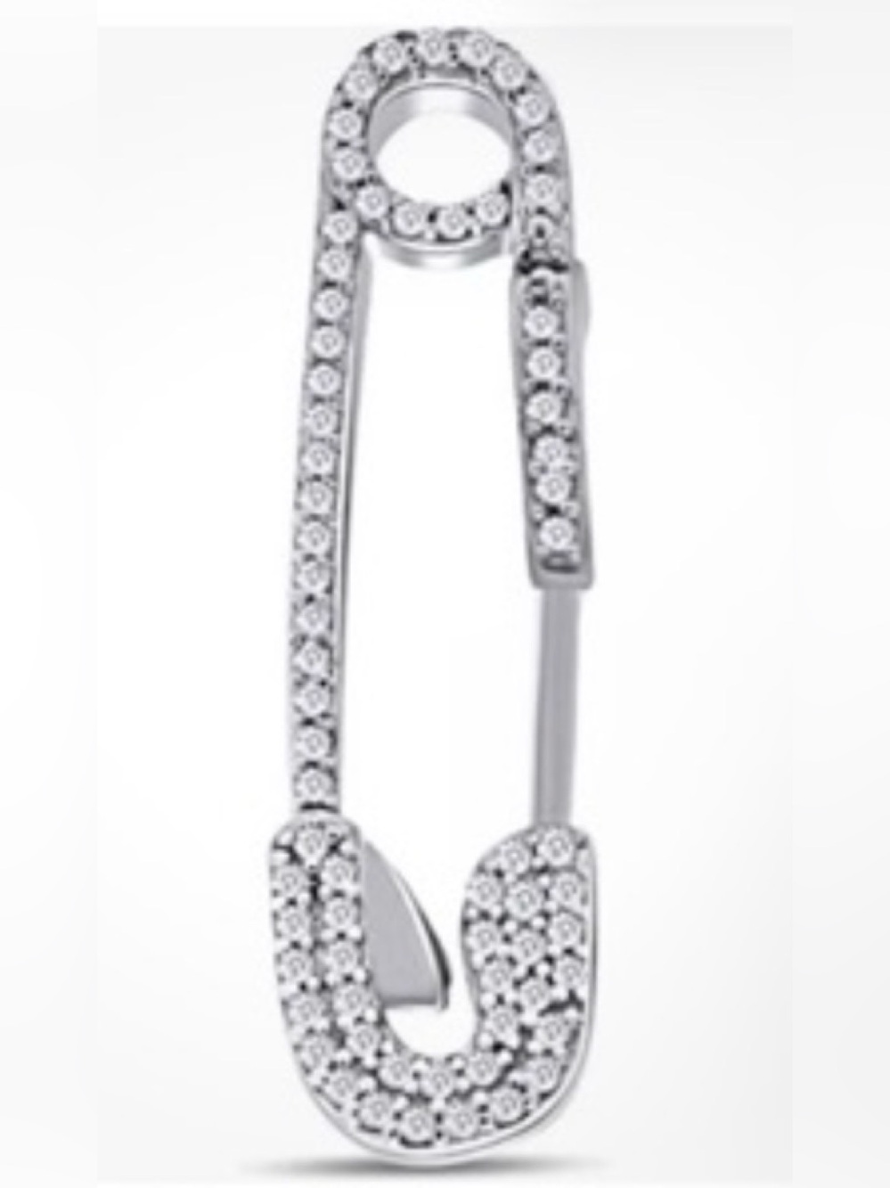 Sterling Silver Pave Crystal Safety Pin Earrings- Silver